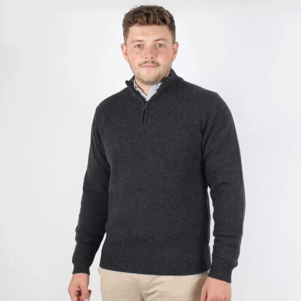Hackett London Lambswool Preppy Old Money Half Zip Charcoal Jumper Sweater L